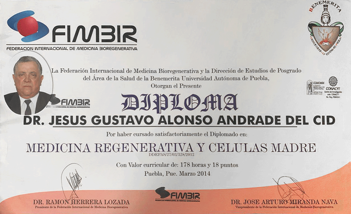 Certificate Stem Cells Therapy CDIBC Baja California Mexico