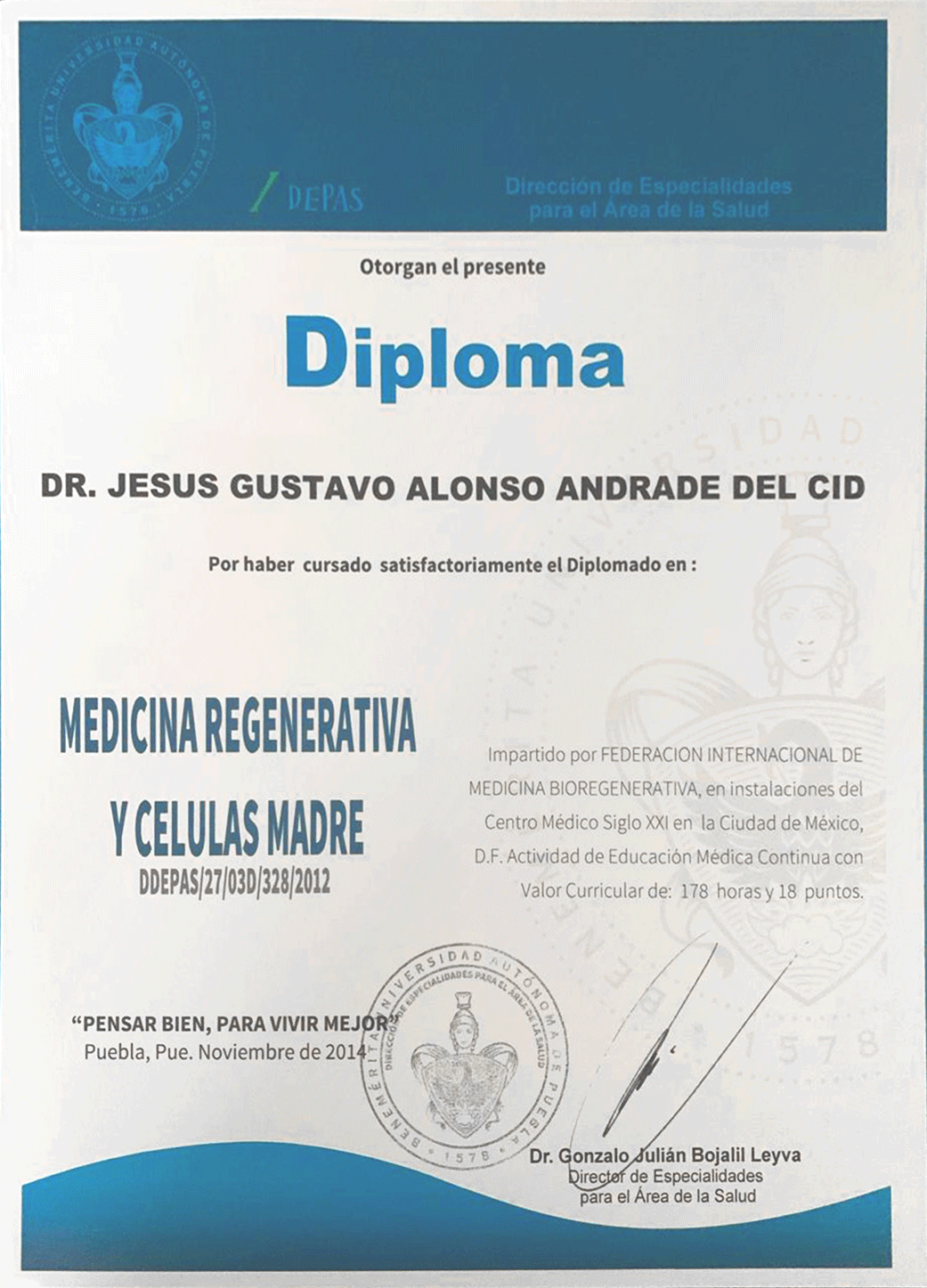 Certificate Stem Cells Therapy CDIBC Baja California Mexico